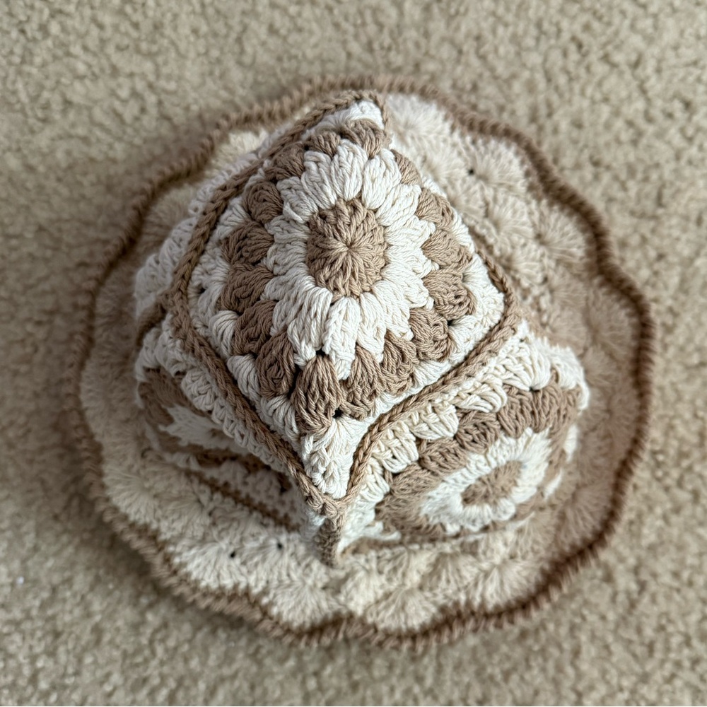 Crochet Beige and Cream Bucket Hat
